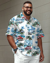White Hawaiian Car Coconut Pattern Shirt Trousers Set Men's Big & Tall